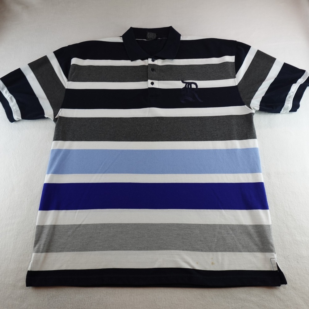 Red Ape Polo Mens 4XL Blue White Black Striped "R" Logo Y2K Flaws
